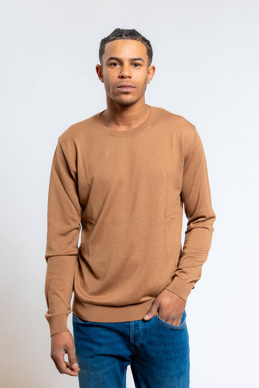 Maglia a Girocollo in Seta e Cotone Marrone