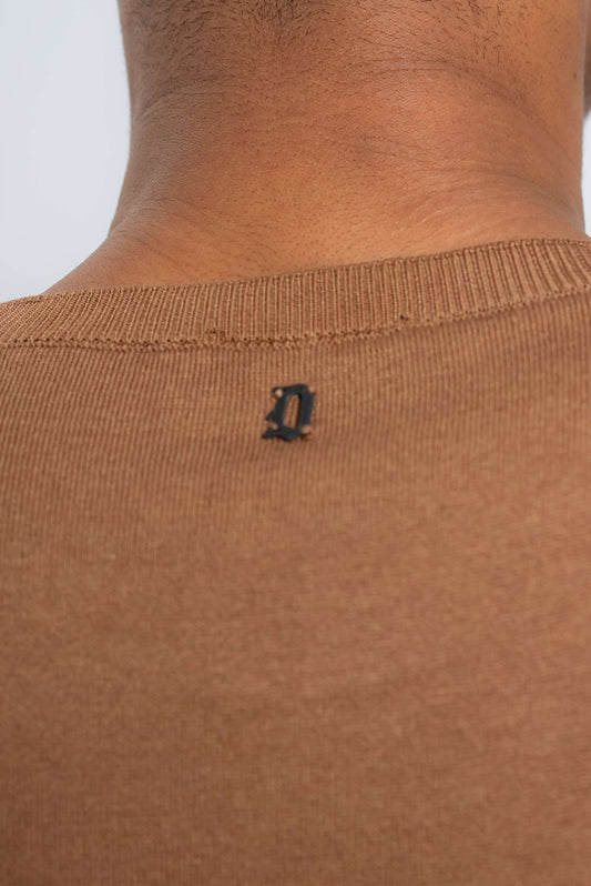 Maglia a Girocollo in Seta e Cotone Marrone