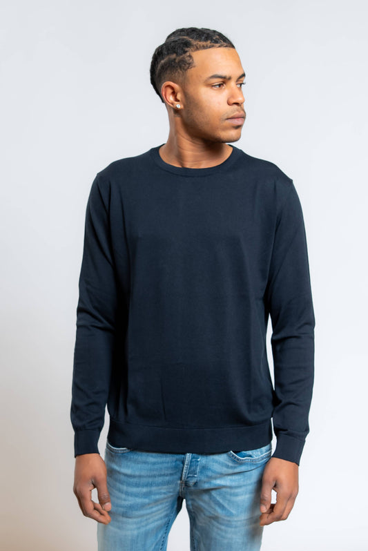 Maglia a Girocollo in Seta e Cotone Blu