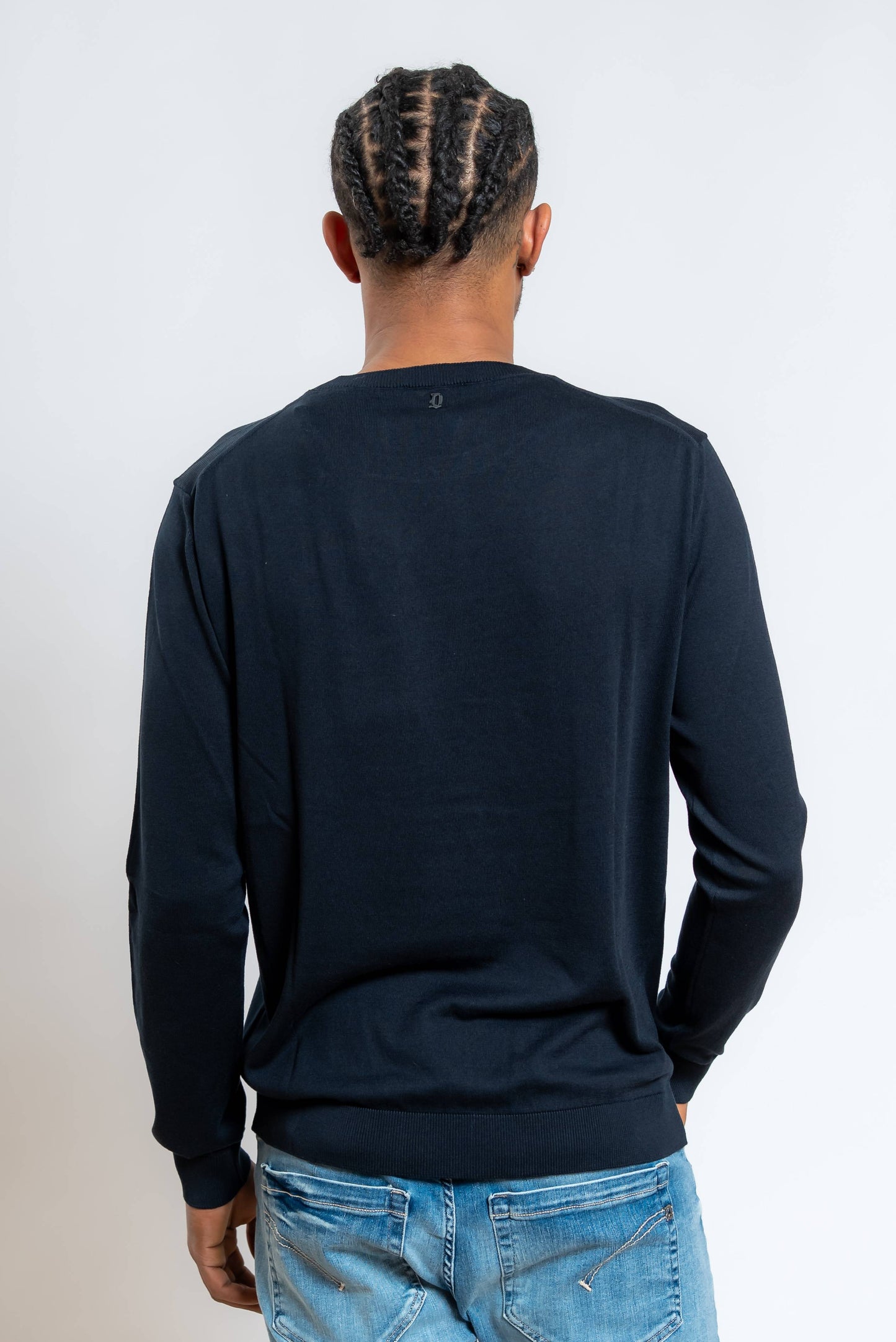 Maglia a Girocollo in Seta e Cotone Blu