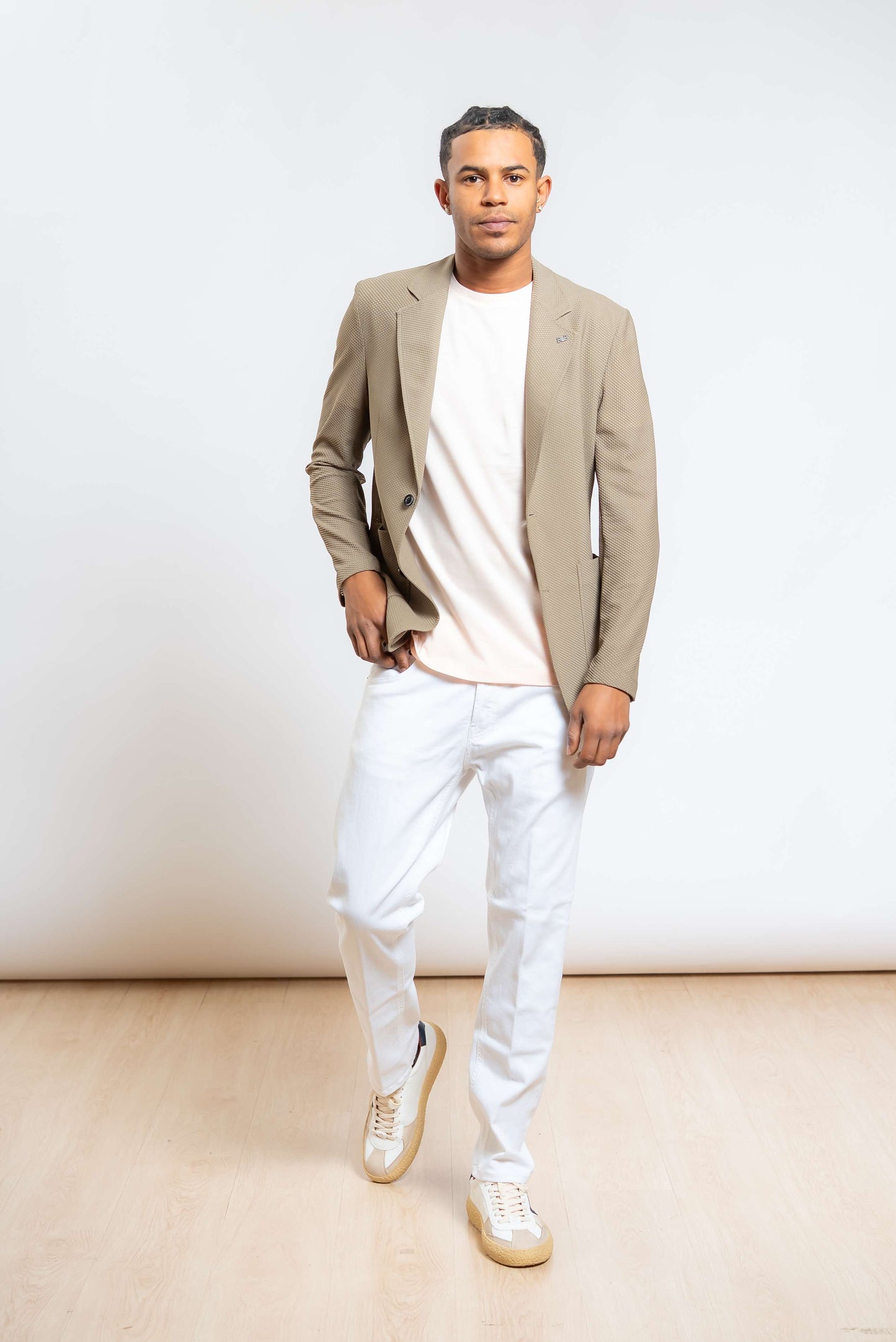 Giacca Golden Monopetto Beige Scuro in Mesh