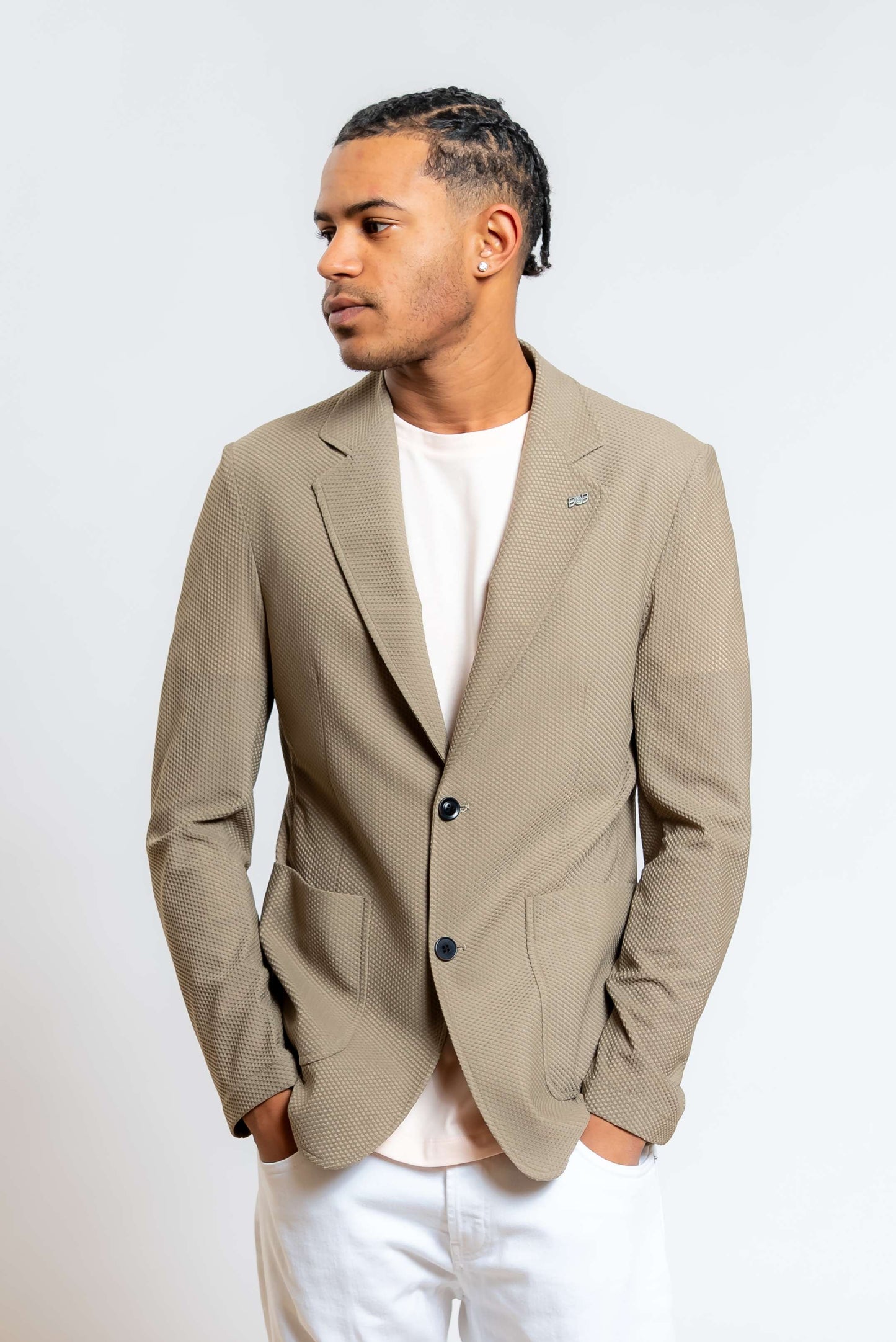 Giacca Golden Monopetto Beige Scuro in Mesh