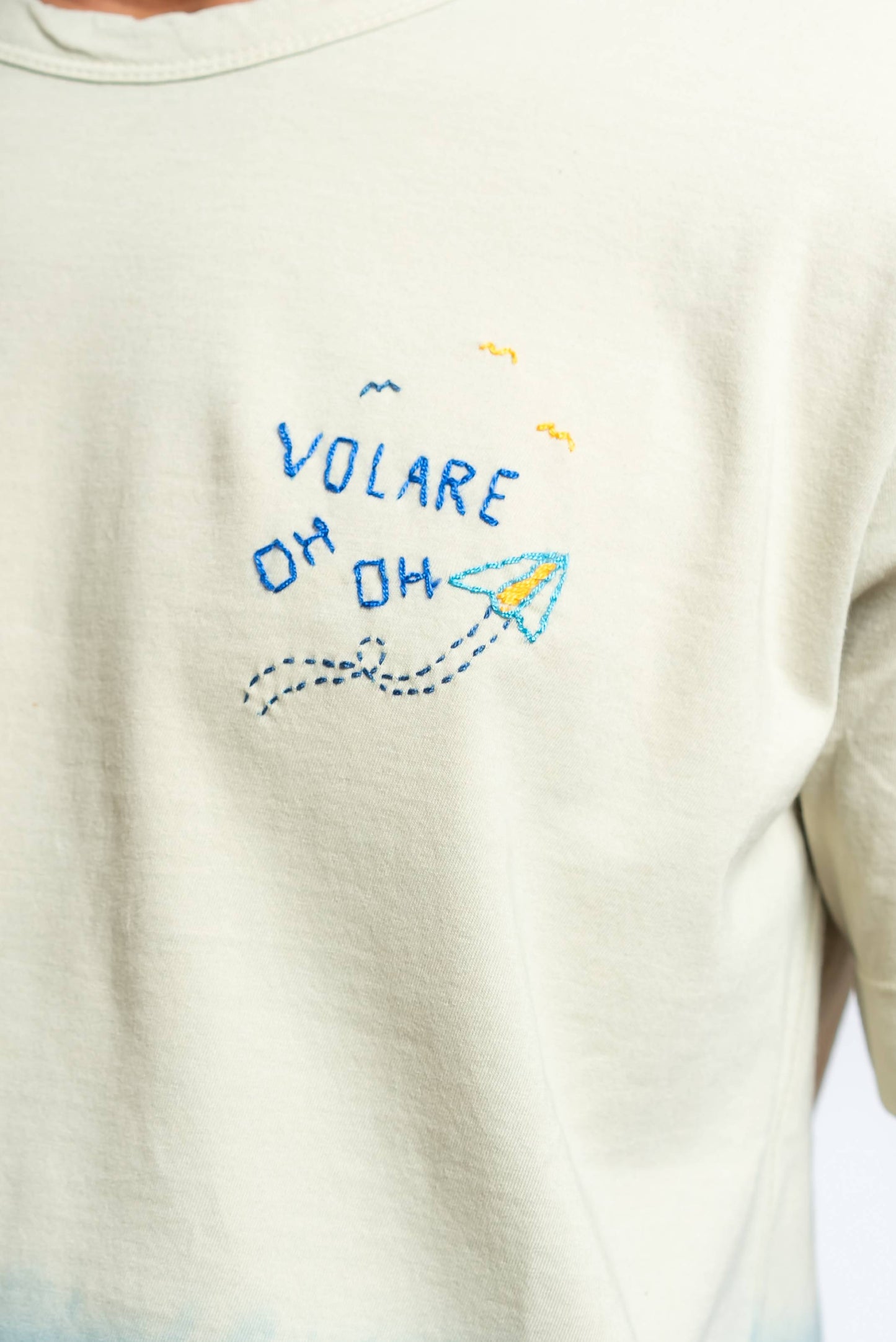 T-shirt Caden in Cotone Sfumato Beige e Blu