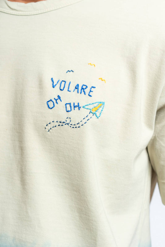 T-shirt Caden in Cotone Sfumato Beige e Blu