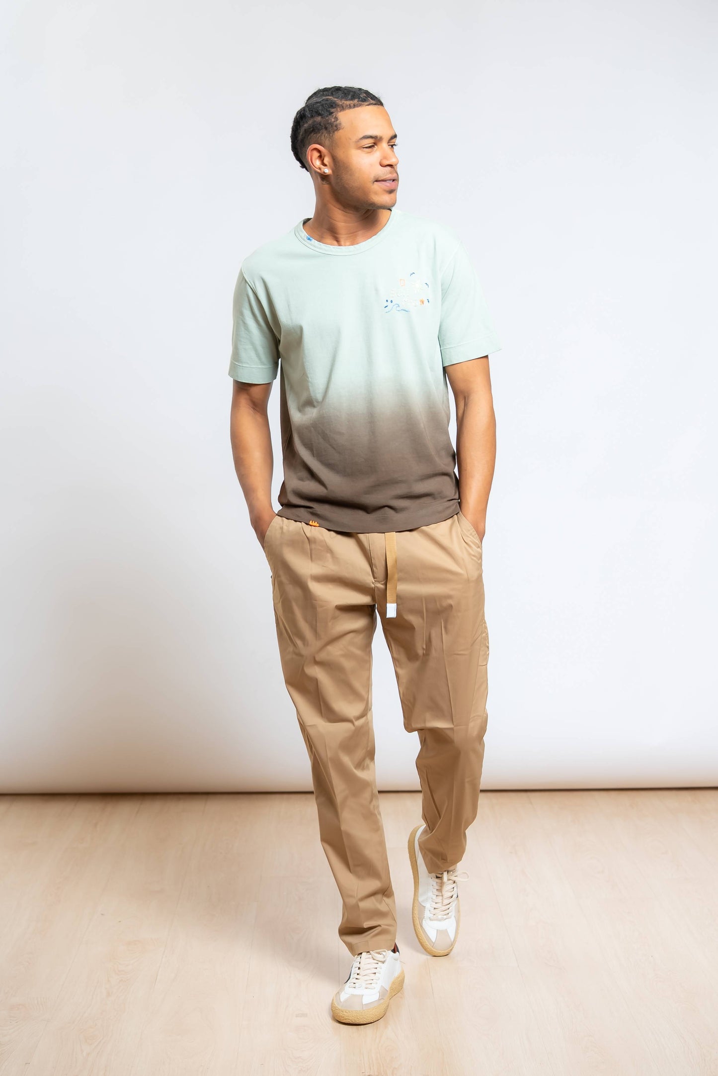 T-shirt Caden in Cotone Sfumato Verde e Marrone