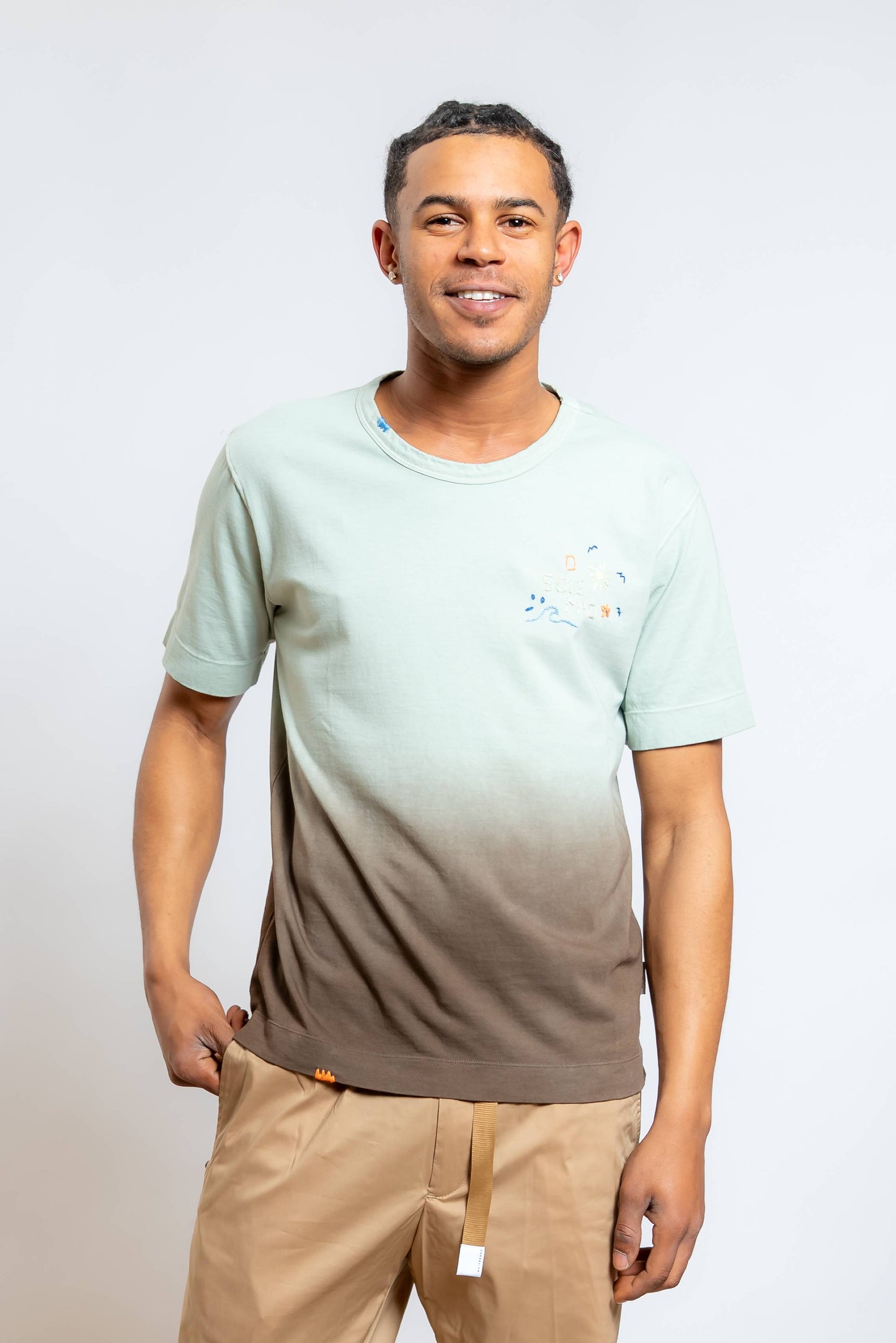 T-shirt Caden in Cotone Sfumato Verde e Marrone