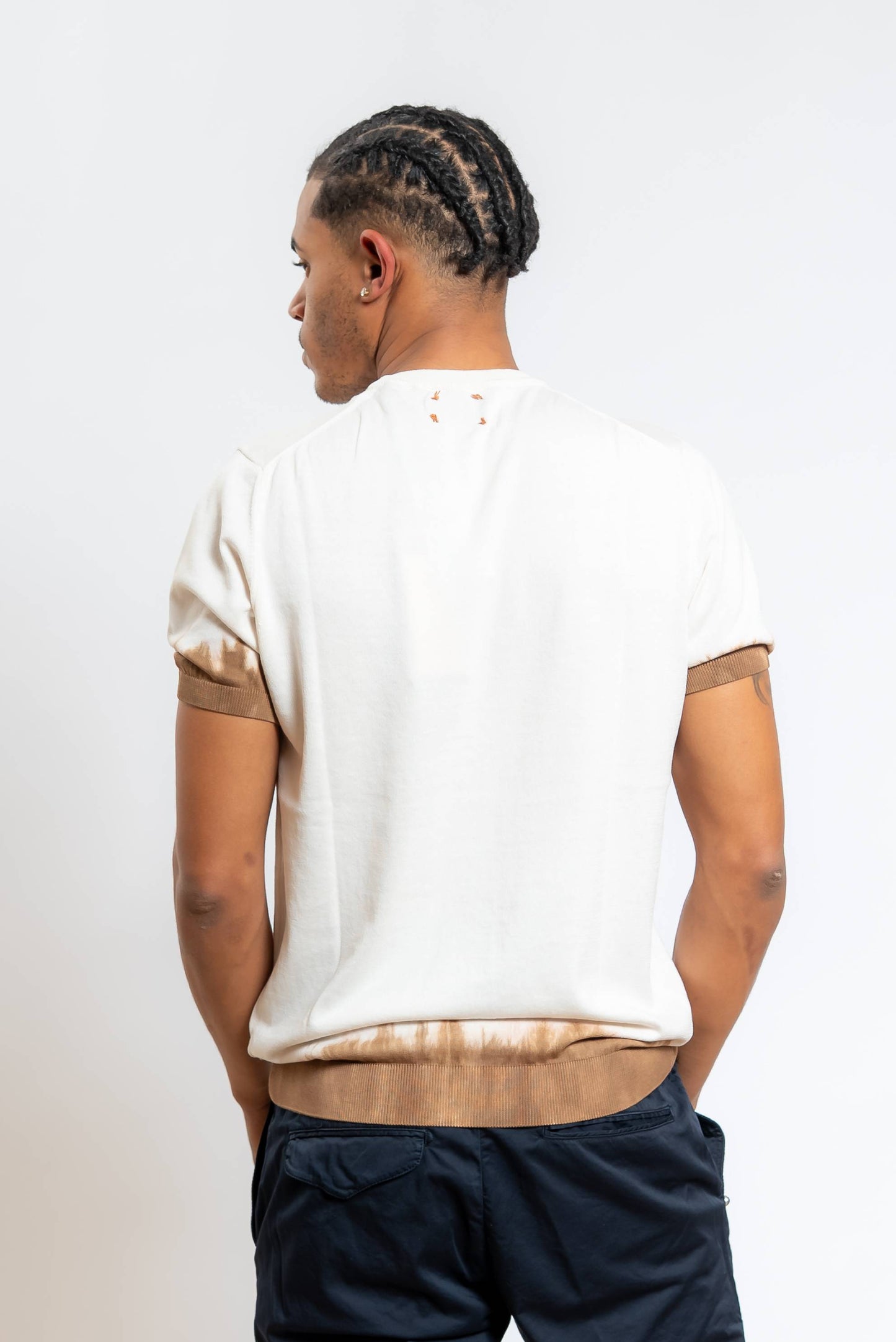 T-shirt Sonic in Maglia Panna con Dettaglio Marrone