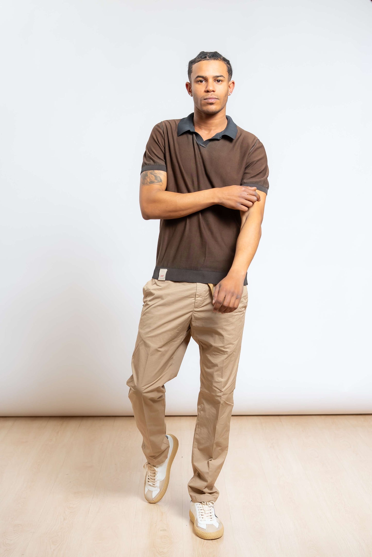 Polo Perry Reversibile in Filo di Cotone Marrone