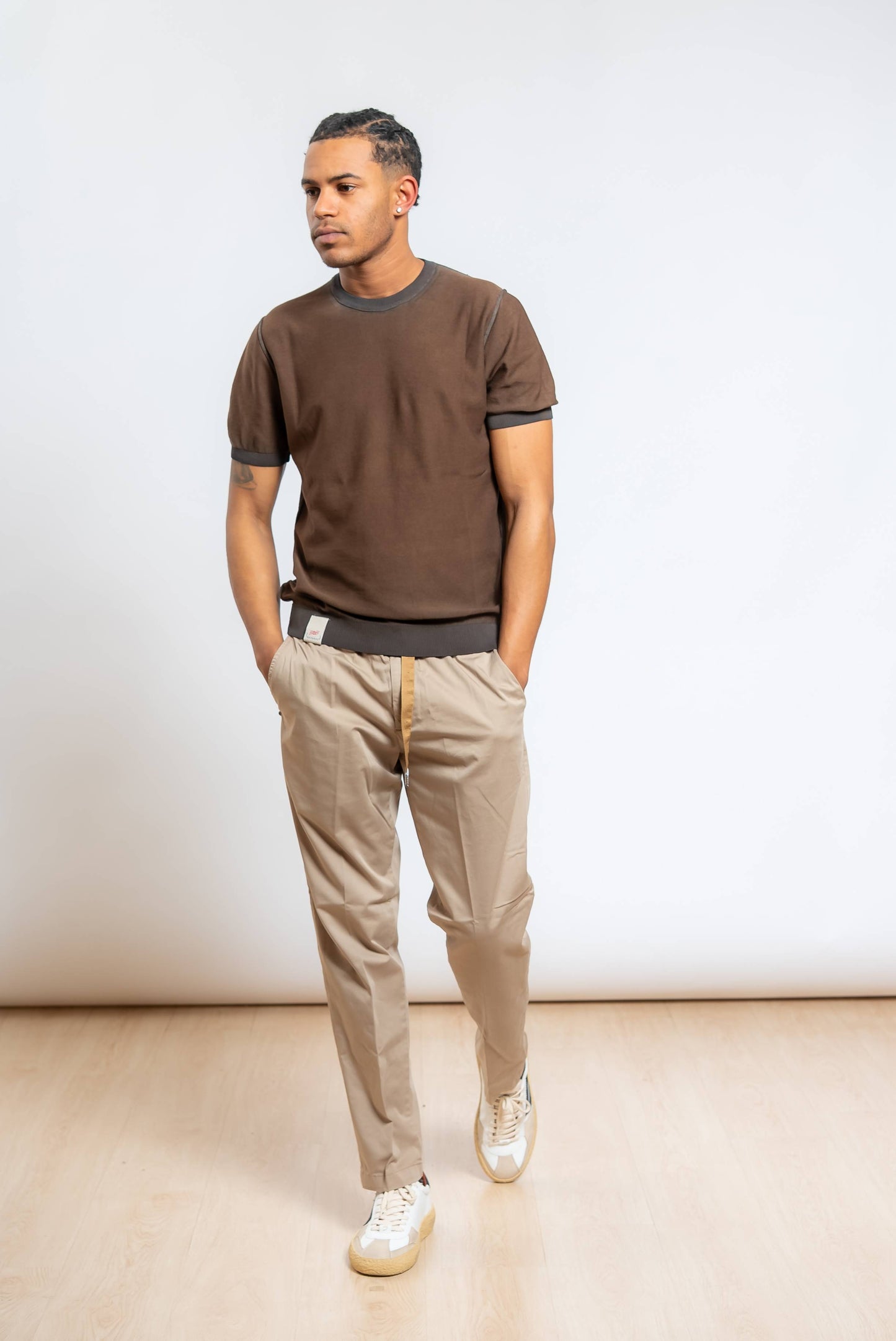 T-shirt Eddy Reversibile in Filo di Cotone Marrone