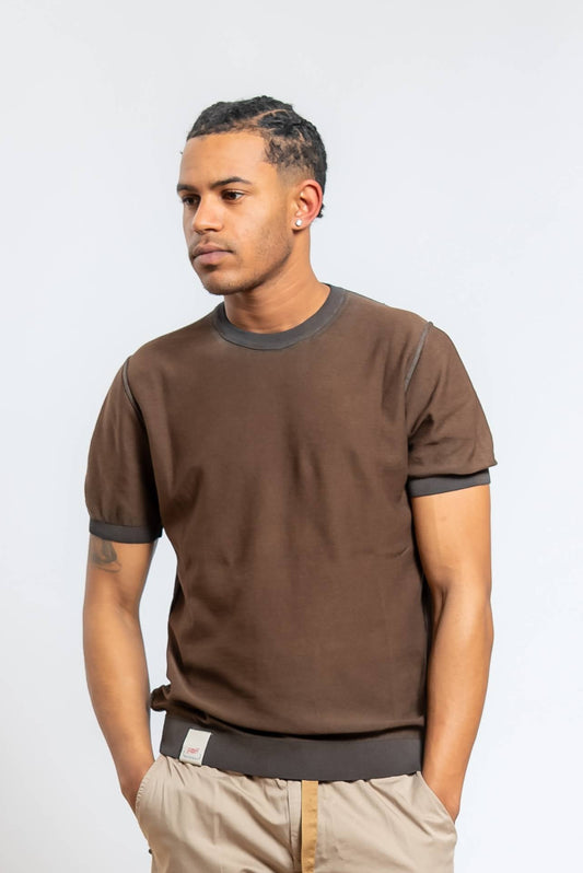 T-shirt Eddy Reversibile in Filo di Cotone Marrone
