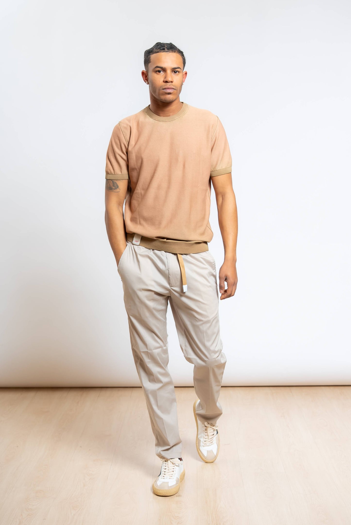 T-shirt Eddy Reversibile in Filo di Cotone Beige