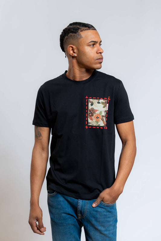 T-shirt Pocket Nera con Taschino a Fantasia
