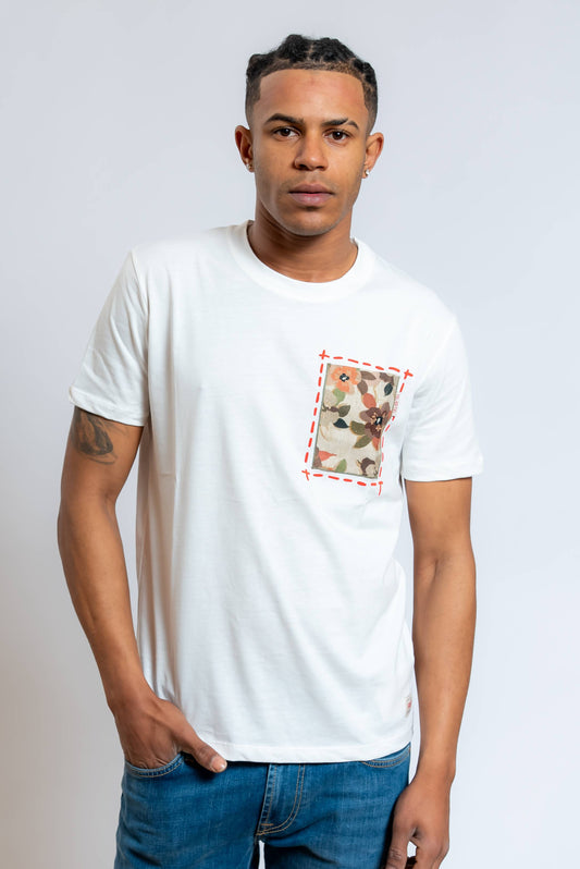 T-shirt Pocket Bianca con Taschino a Fantasia