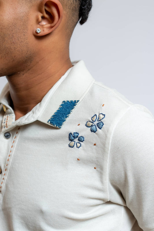 Polo Ricky Beige con Ricami Floreali