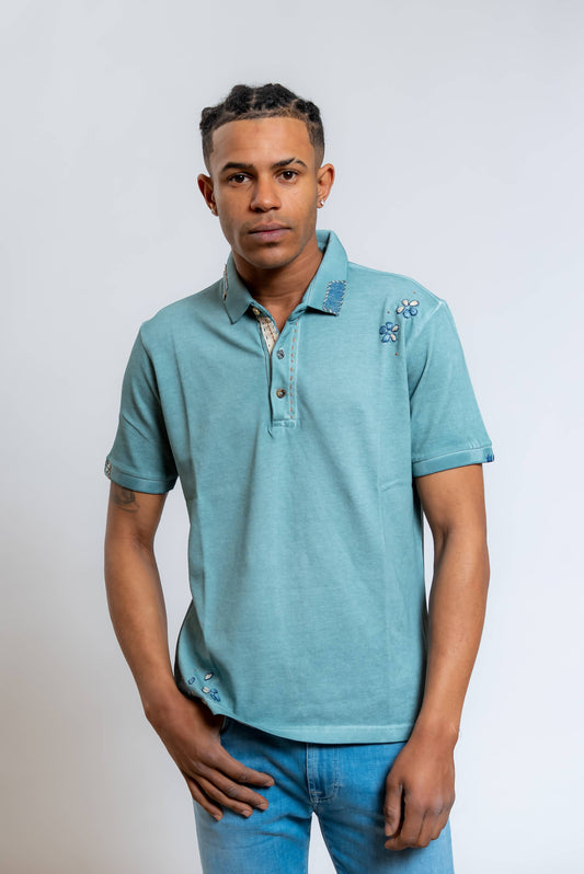 Polo Ricky Verde con Ricami Floreali
