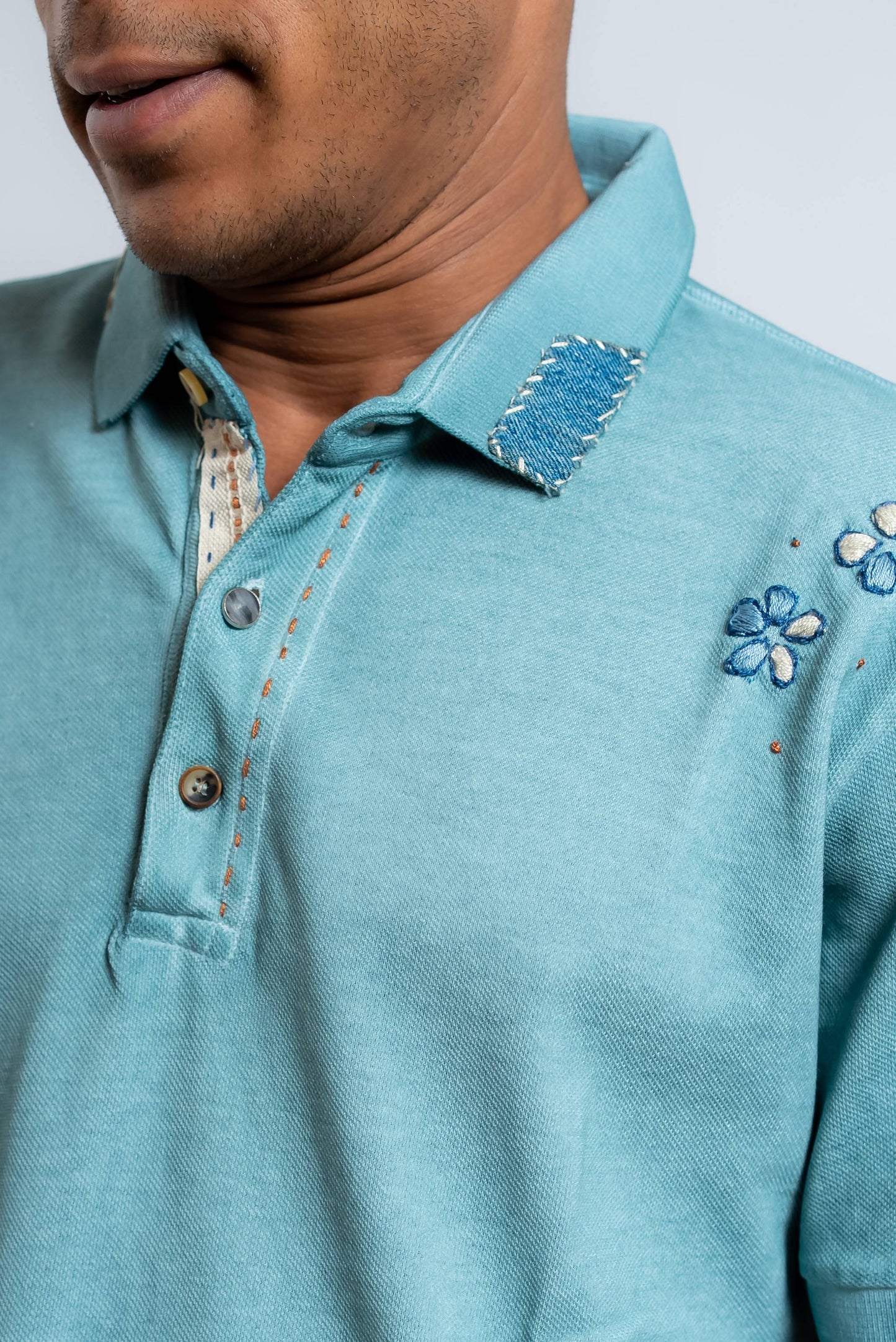 Polo Ricky Verde con Ricami Floreali