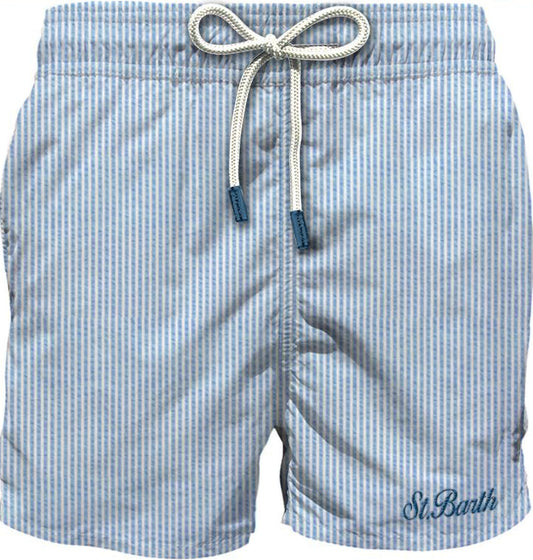 Costume da Uomo Seersucker a Righe Celesti e Bianche