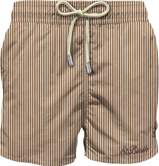 Costume da Uomo Seersucker a Righe Marroni e Bianche