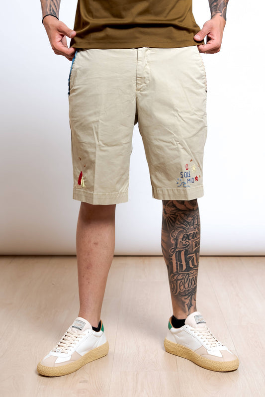 Bermuda Out in Cotone Beige con Ricami