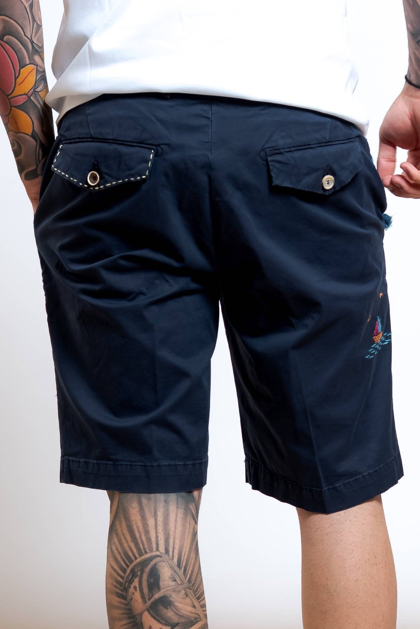 Bermuda Out in Cotone Blu con Ricami