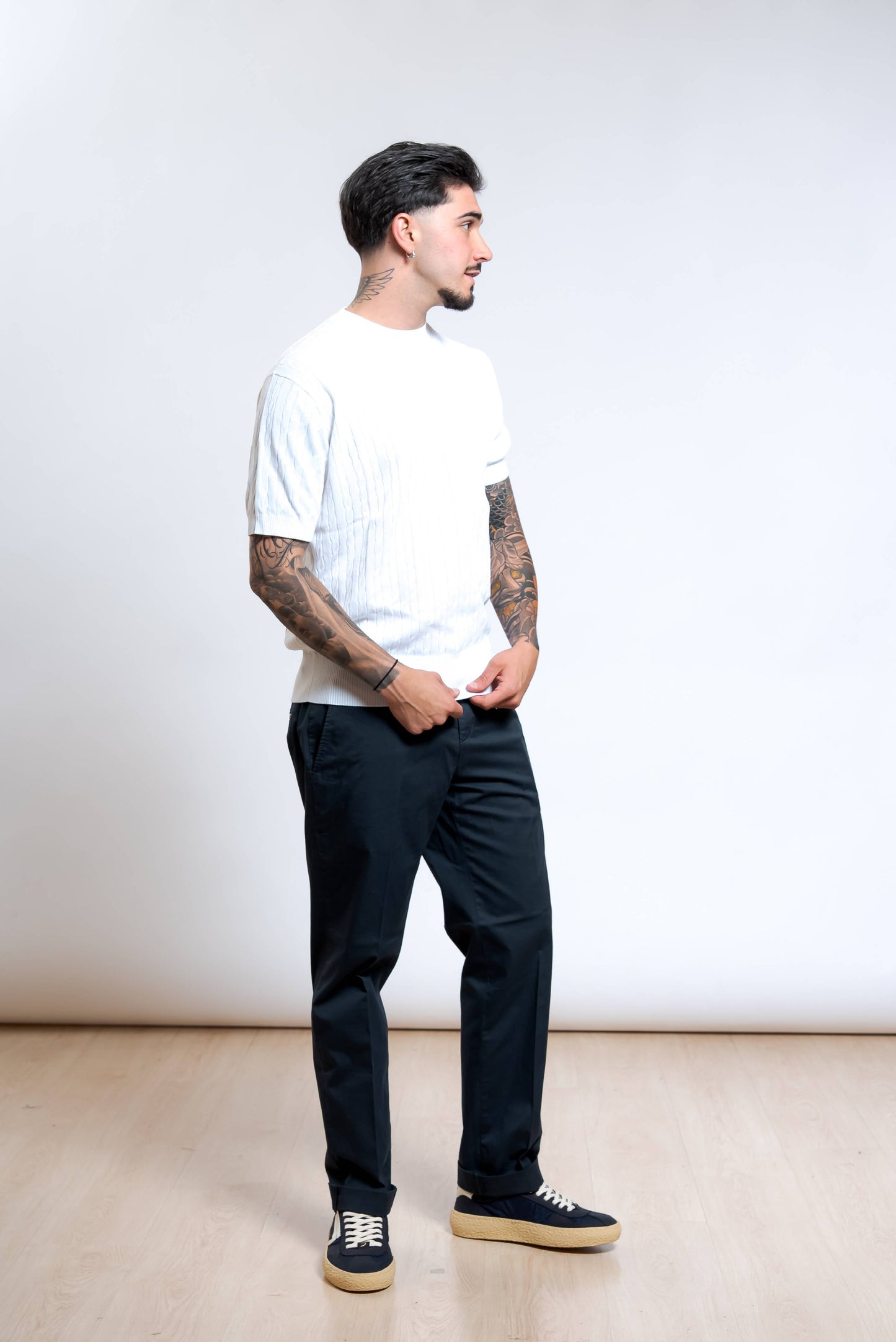 Maglia in Cotone Bianco a Trecce