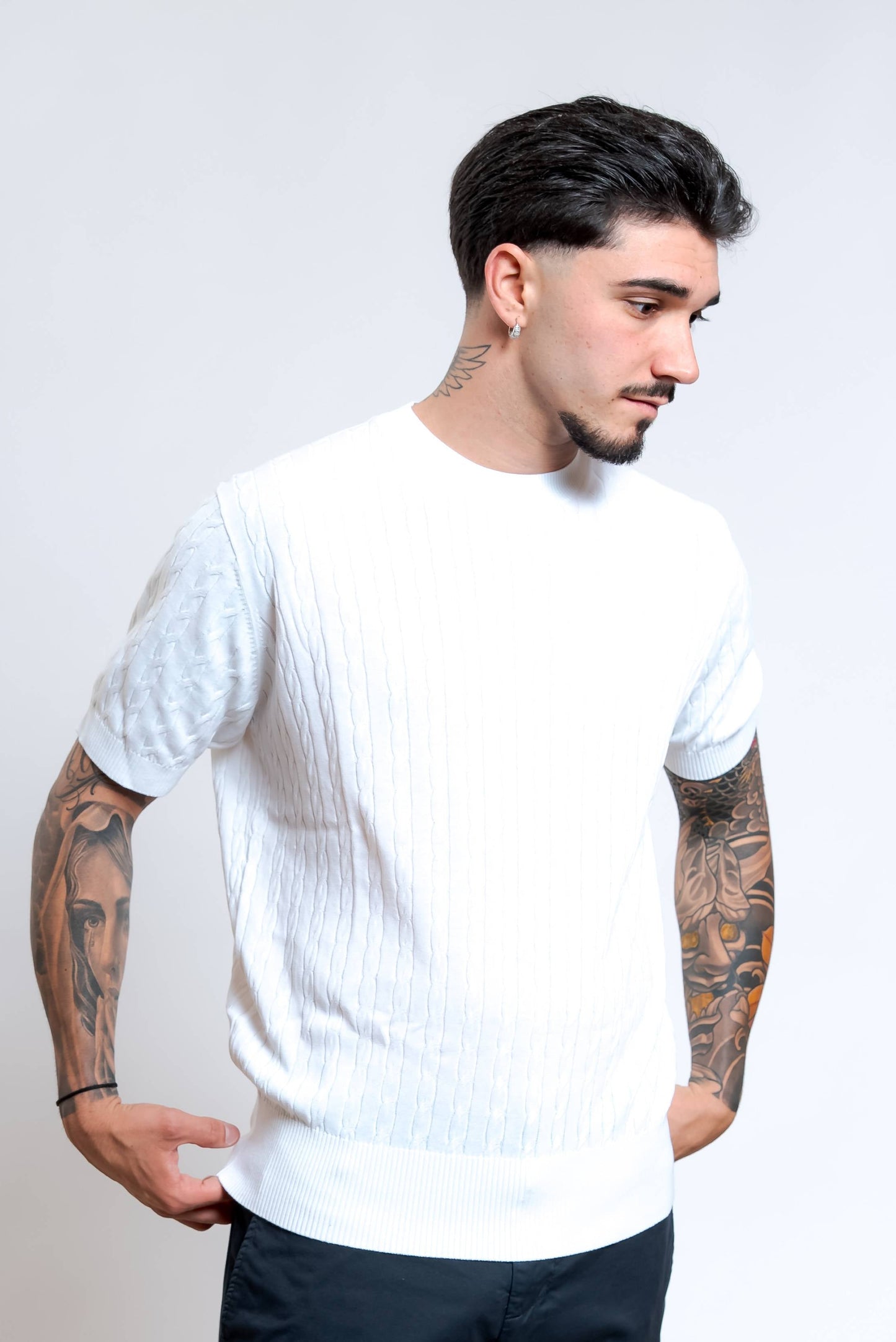 Maglia in Cotone Bianco a Trecce