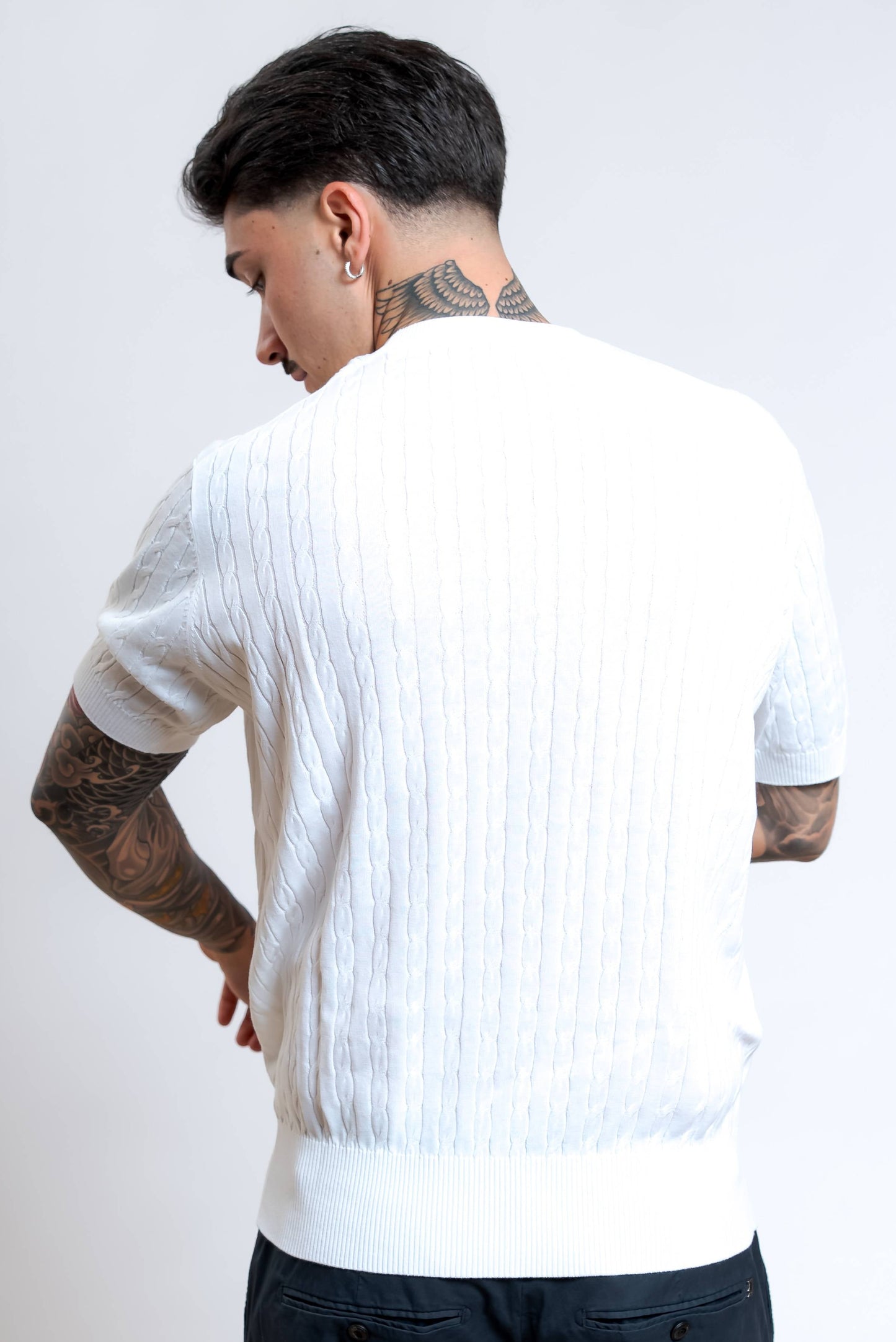 Maglia in Cotone Bianco a Trecce