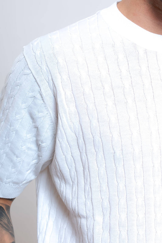 Maglia in Cotone Bianco a Trecce