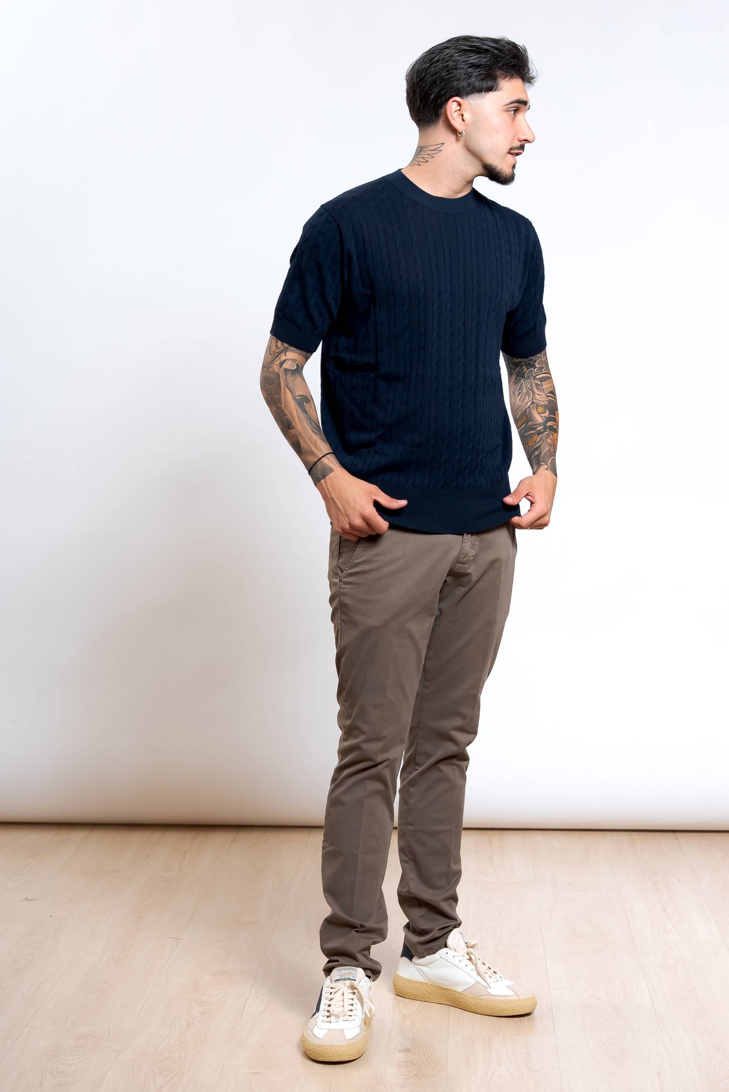 Maglia in Cotone Blu a Trecce
