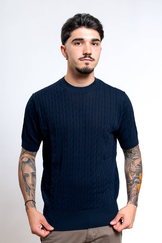 Maglia in Cotone Blu a Trecce