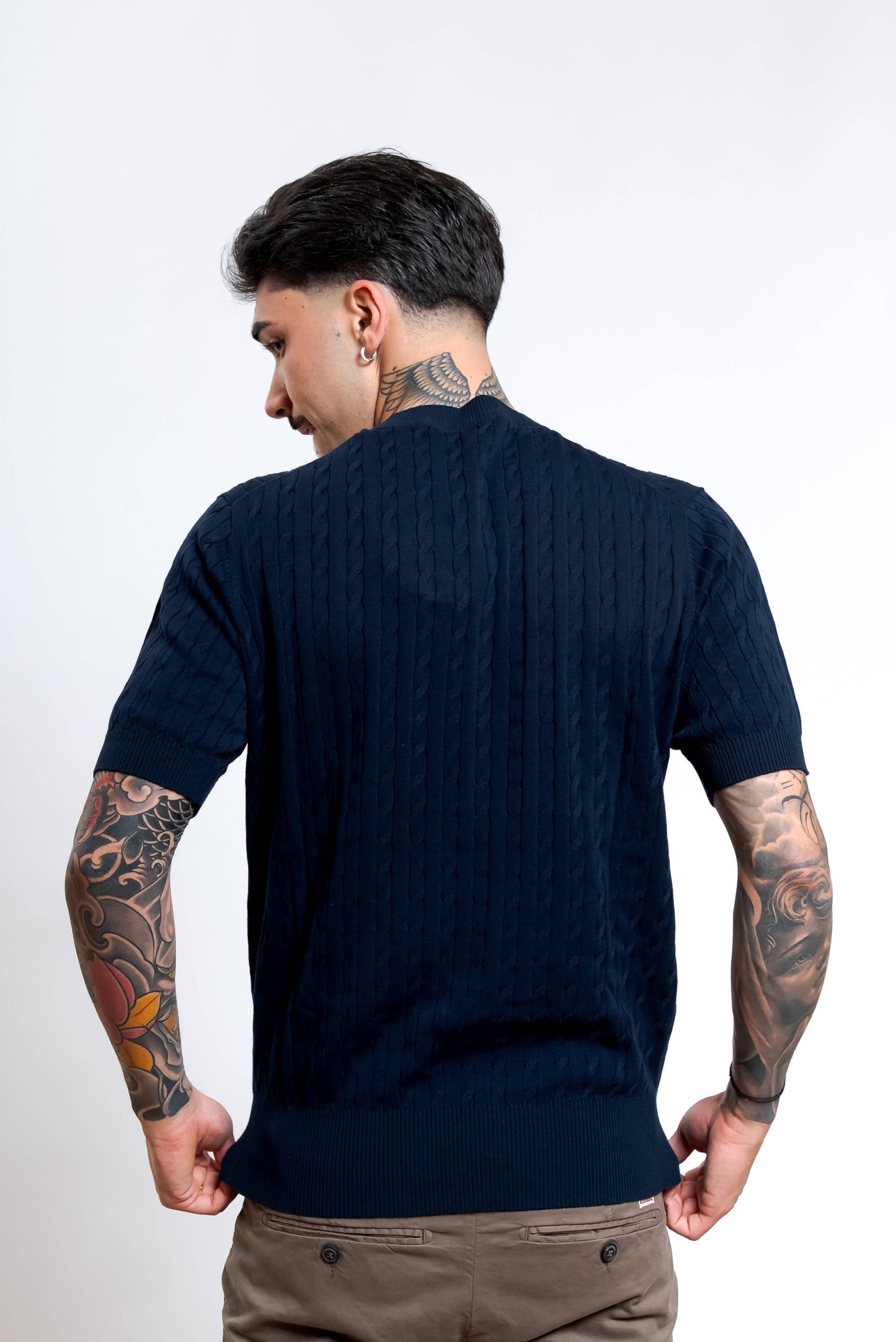 Maglia in Cotone Blu a Trecce