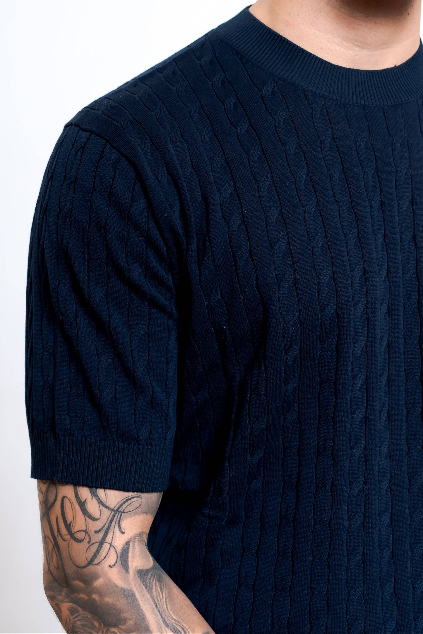 Maglia in Cotone Blu a Trecce