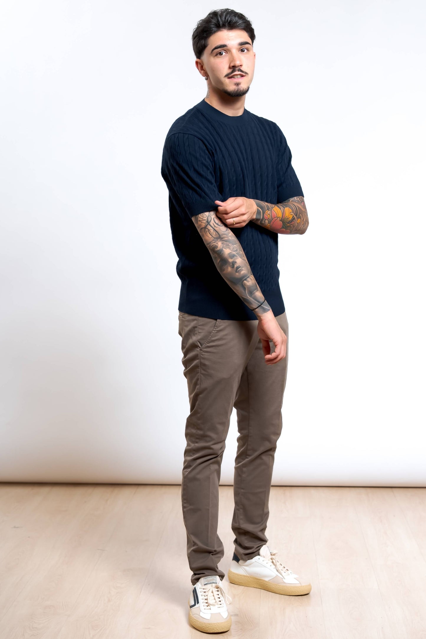 Maglia in Cotone Blu Lavorata