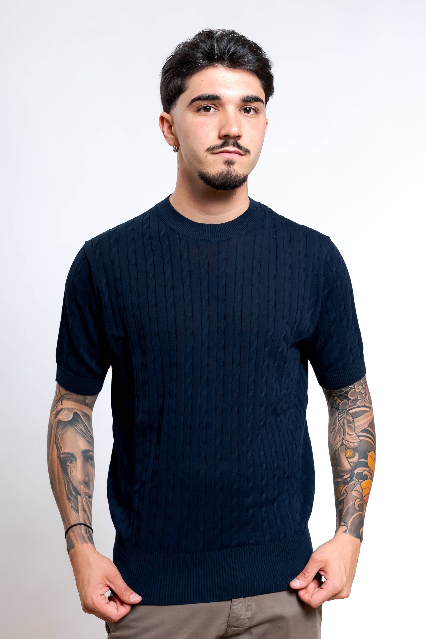 Maglia in Cotone Blu Lavorata