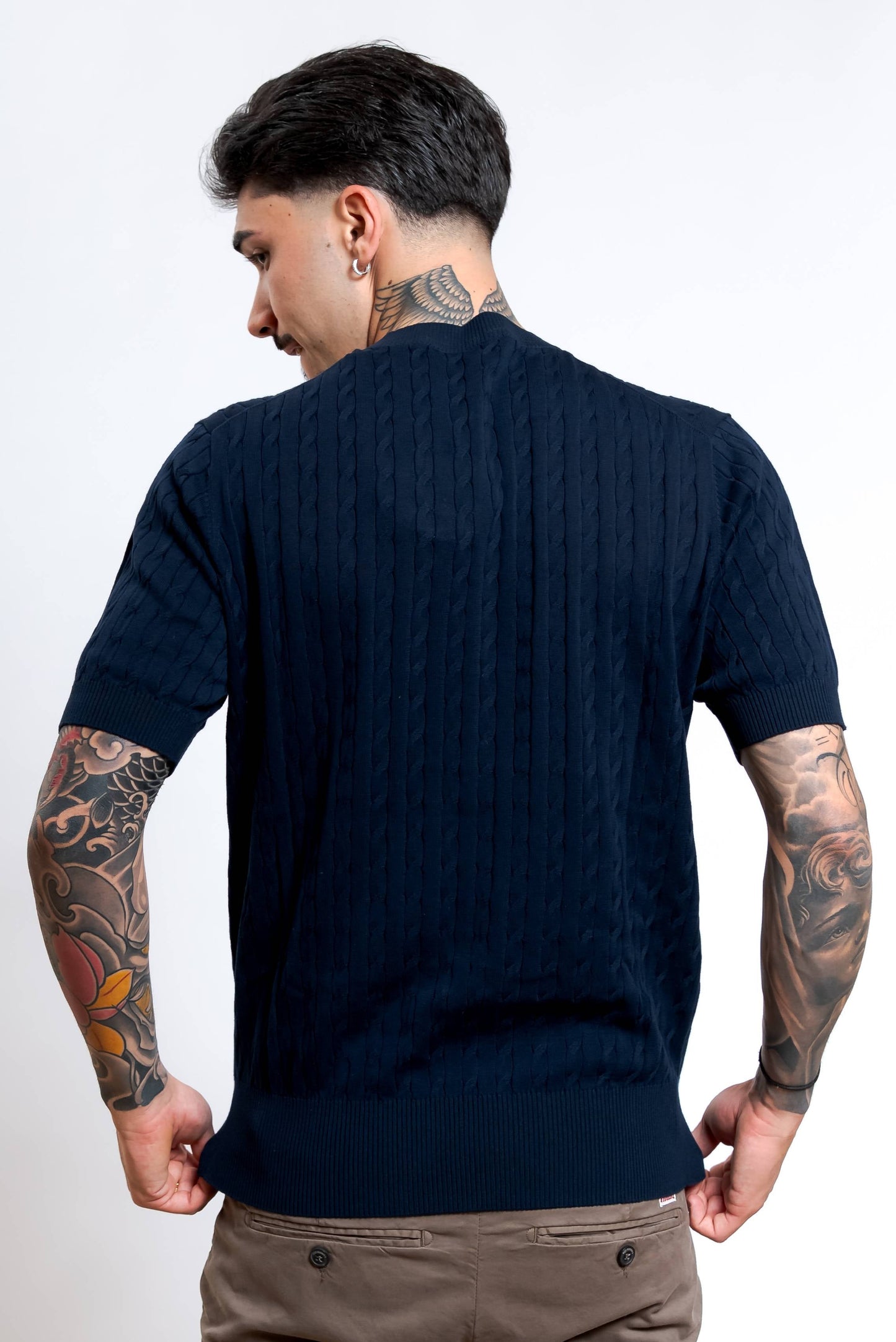 Maglia in Cotone Blu Lavorata