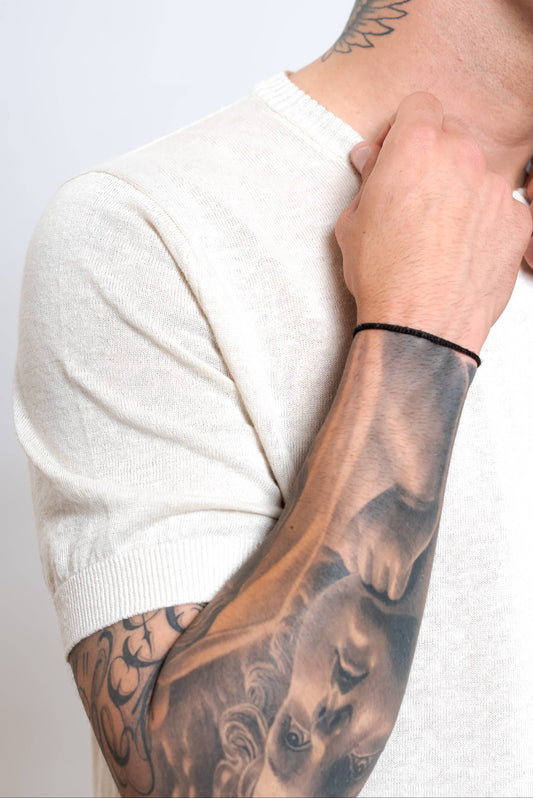Maglia a Maniche Corte in Lino e Cotone Beige