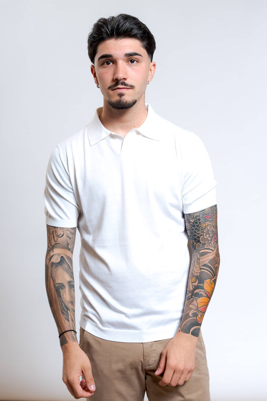 Polo in Seta e Cotone Bianco