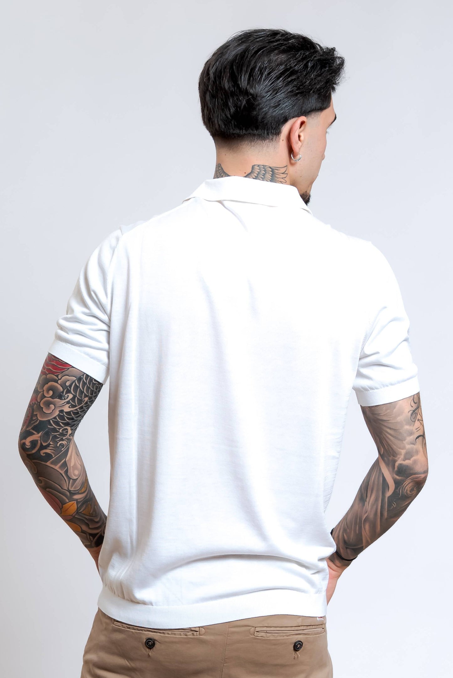 Polo in Seta e Cotone Bianco