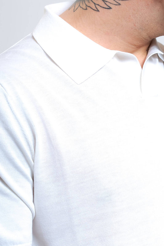 Polo in Seta e Cotone Bianco