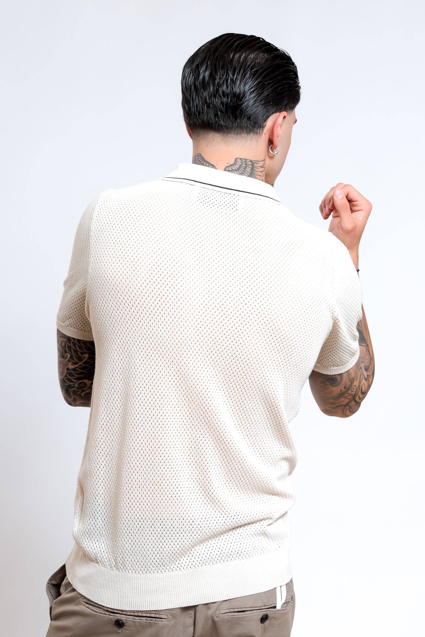 Polo Traforata in Cotone Beige