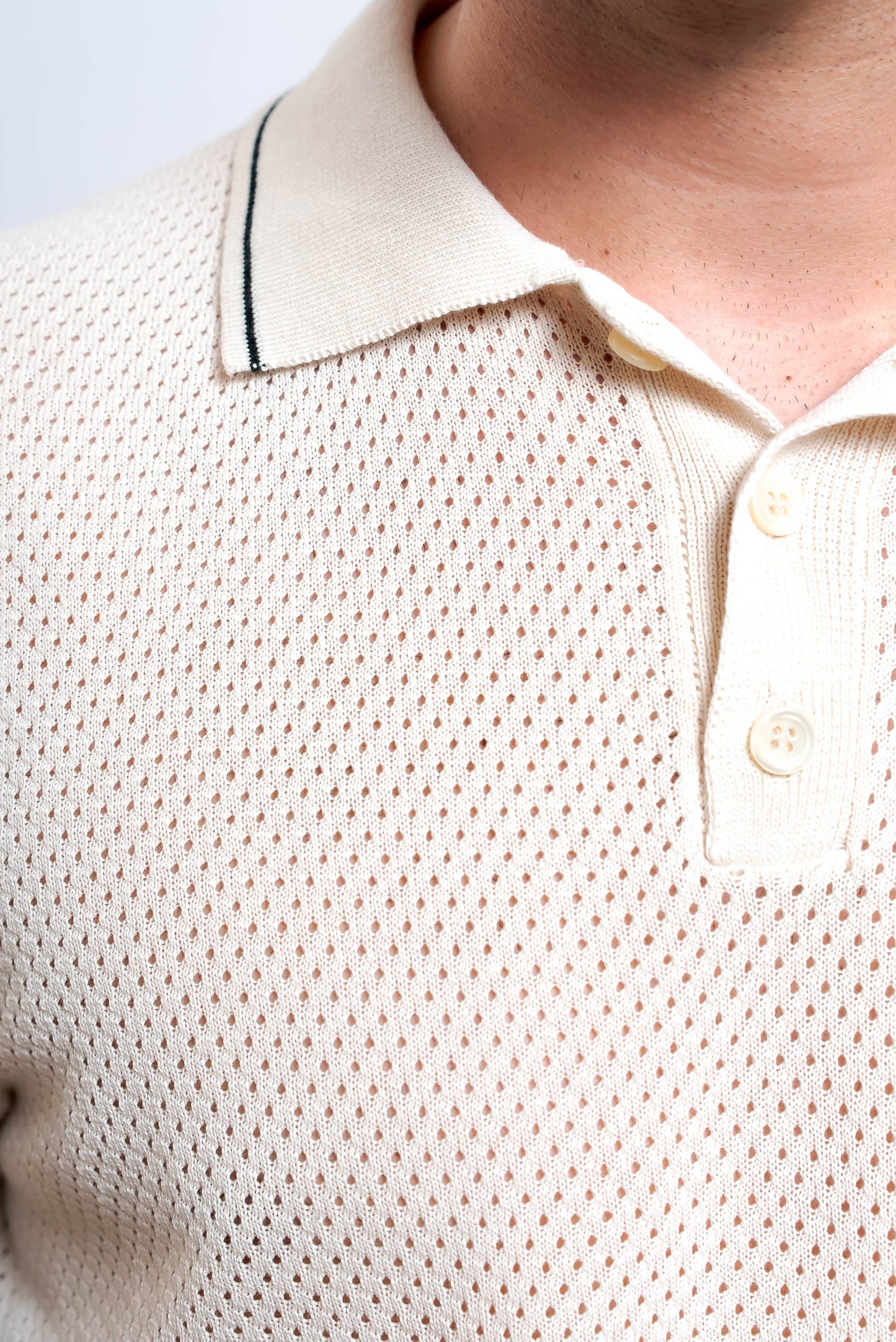 Polo Traforata in Cotone Beige
