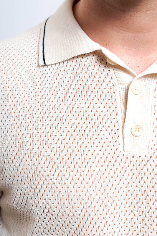 Polo Traforata in Cotone Beige