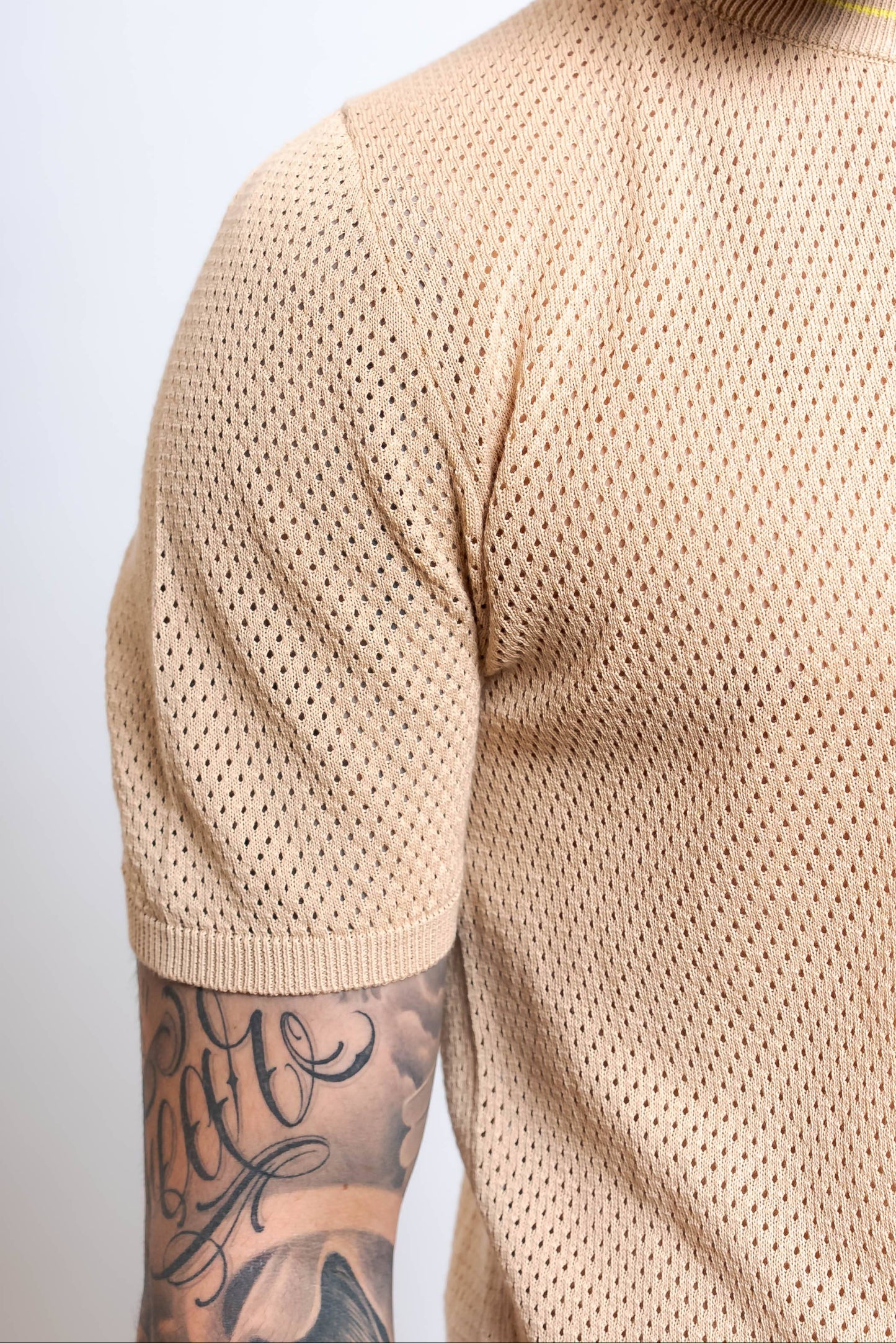 T-shirt Traforata in Cotone Beige
