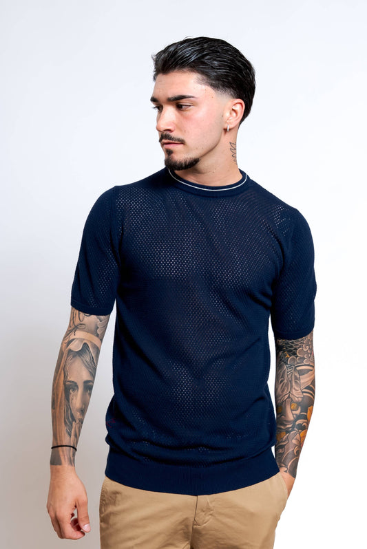 T-shirt Traforata in Cotone Blu