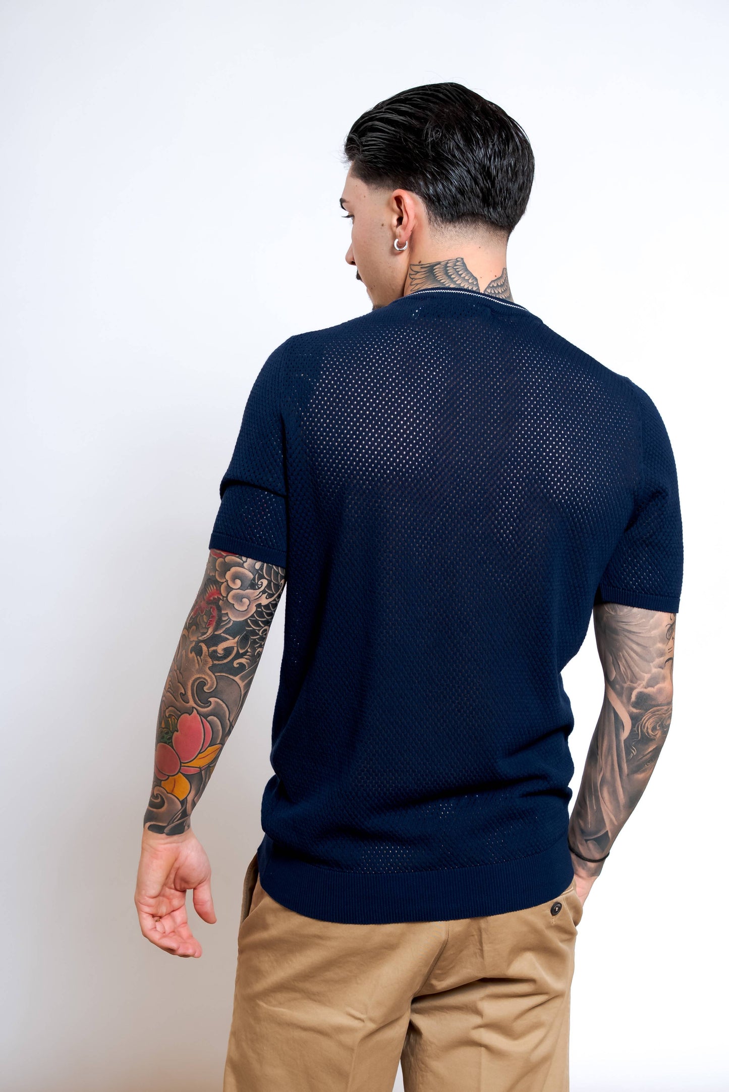 T-shirt Traforata in Cotone Blu