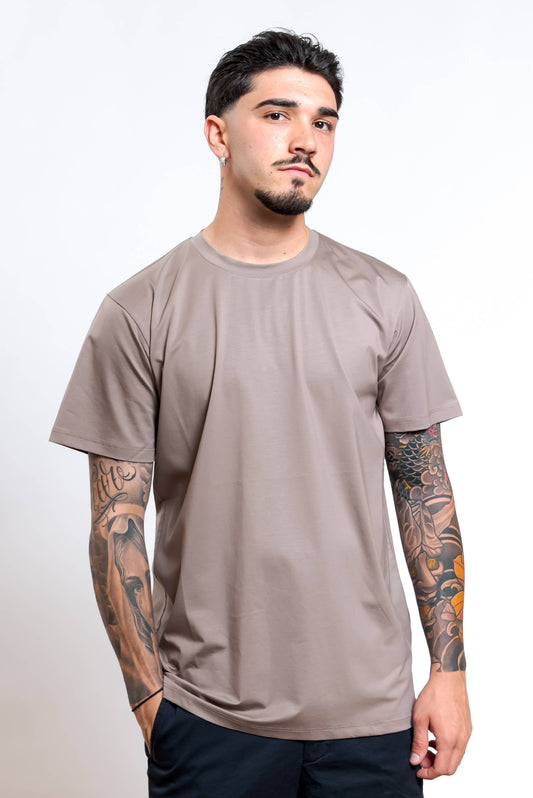 T-Shirt Basic in Jersey di Cotone Beige
