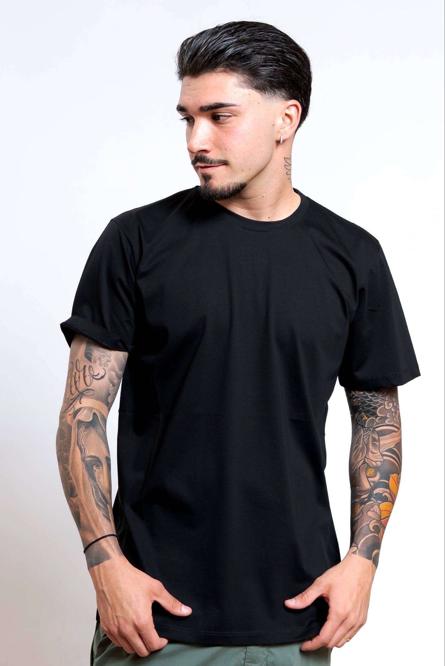 T-Shirt Basic in Jersey di Cotone Nero
