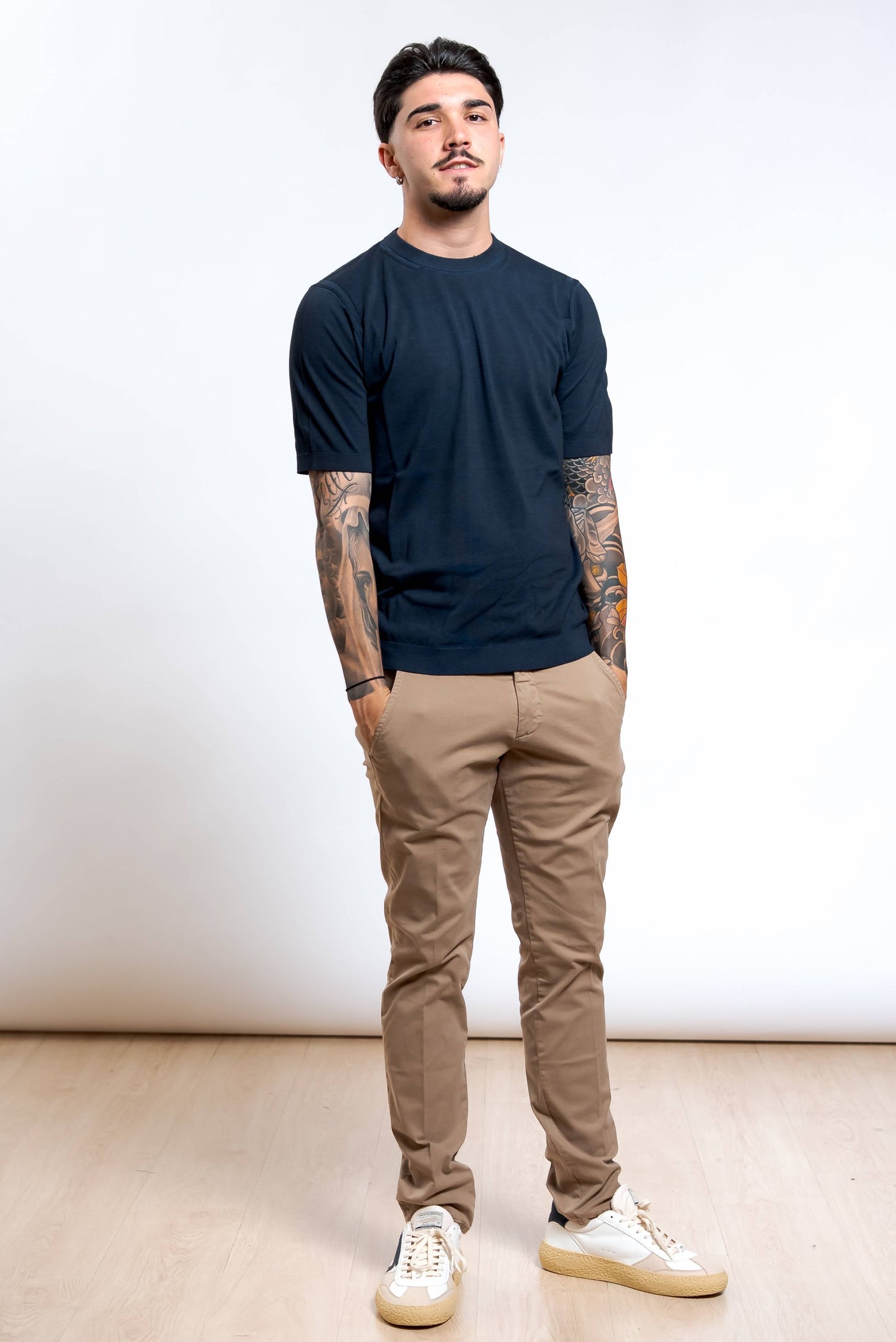 T-shirt in Maglia di Cotone Lavato Blu