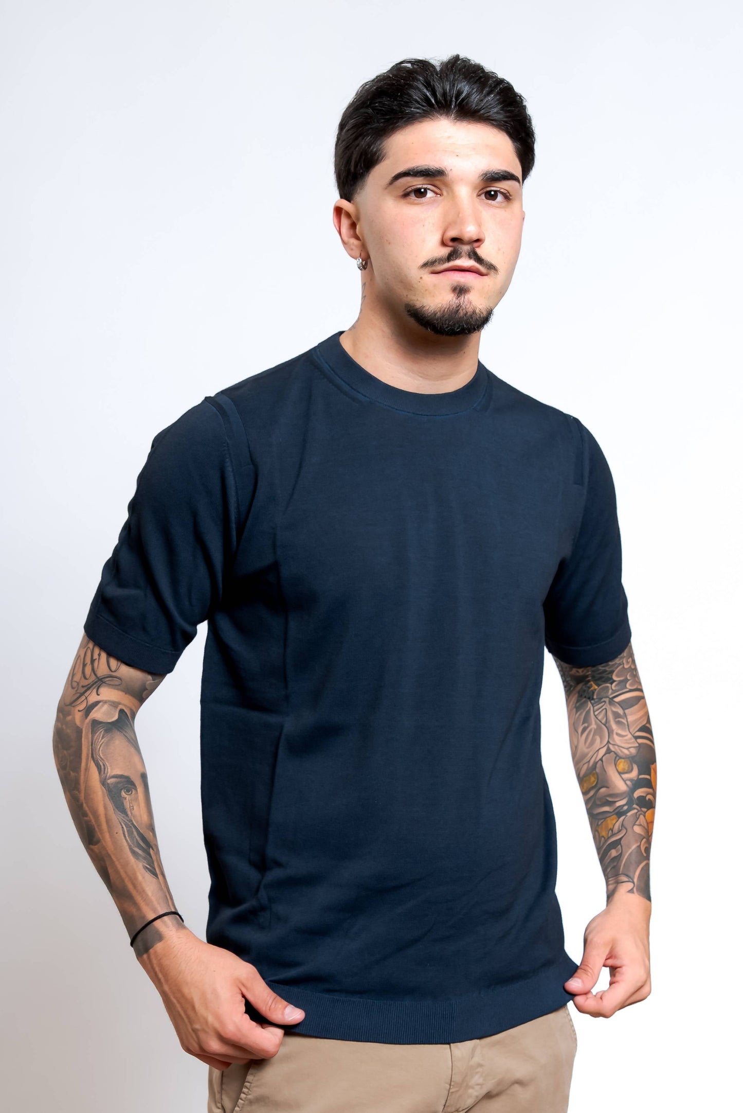 T-shirt in Maglia di Cotone Lavato Blu