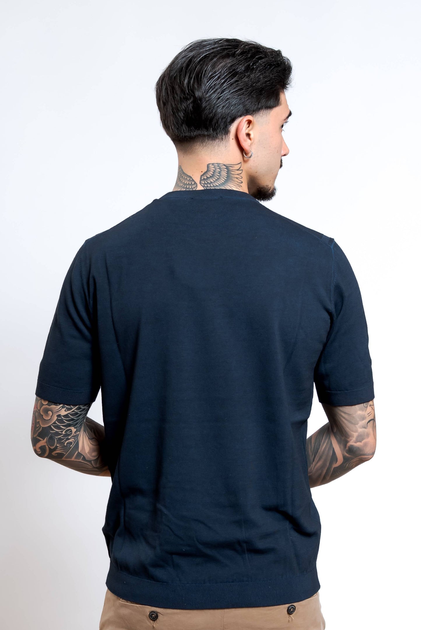 T-shirt in Maglia di Cotone Lavato Blu